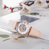 Emporio Armani Meccanico Silver Skeleton Dial Beige Leather Strap Watch For Women - AR60001 Authentic Buy Shop Now