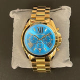 Michael Kors Bradshaw Chronograph Blue Dial Gold Steel Strap Watch For Women - MK5975 Authentic Buy Shop Now