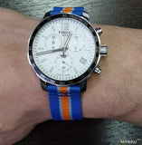 Tissot Quickster Chronograph NBA New York Kicks White Dial Multicolored Nato Strap Watch For Men - T095.417.17.037.06 Authentic Buy Shop Now