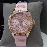 Guess Frontier Diamonds Rose Gold Dial Pink Rubber Strap Watch For Women - W1160L5 Authentic Buy Shop Now