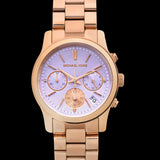 Michael Kors Runway Chronograph Purple Dial Rose Gold Steel Strap Watch For Women - MK6163 Authentic Buy Shop Now