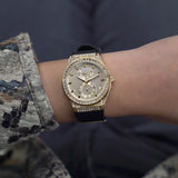 Guess Princess Crystals Gold Dial Black Silicone Strap Watch For Women - GW0439L2 Authentic Buy Shop Now