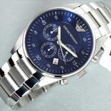 Emporio Armani Sportivo Chronograph Blue Dial Silver Steel Strap Watch For Men - AR5860 Authentic Buy Shop Now