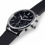 Hugo Boss Time One Chronograph Black Dial Black Leather Strap Watch for Men - 1513430 Authentic Buy Shop Now