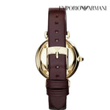 Emporio Armani Gianni T Bar Burgundy Dial Burgundy Leather Strap Watch For Women - AR1757 Authentic Buy Shop Now