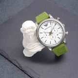 Emporio Armani Chronograph White Dial Green Rubber Strap Watch For Men - AR11022 Authentic Buy Shop Now