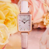 Daniel Wellington Quadro Pressed Mother of Pearl Pink Dial Pink Leather Strap Watch For Women - DW00100508 Authentic Buy Shop Now