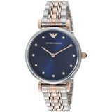 Emporio Armani Gianni T Bar Crystal Blue Dial Two Tone Steel Strap Watch For Women - AR11092 Authentic Buy Shop Now
