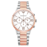 Emporio Armani Giovanni Chronograph Quartz White Dial Two Tone Steel Strap Watch For Men - AR11209 Authentic Buy Shop Now