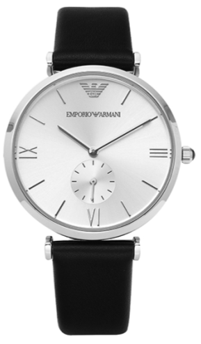 Emporio Armani Retro Analog Quartz Silver Dial Black Leather Strap Watch For Men - AR1674 Authentic Buy Shop Now