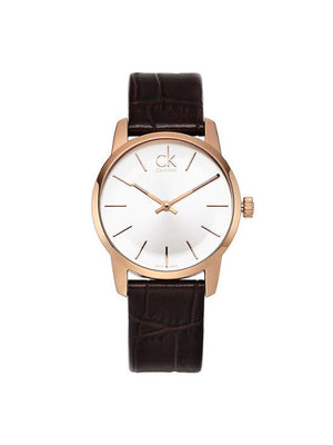 Calvin Klein City White & Gold Dial Brown Leather Strap Watch For Women - K2G23620 Authentic Buy Shop Now