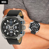 Diesel BAMF Chronograph Black Dial Black Leather Strap Watch For Men - DZ7345 Authentic Buy Shop Now