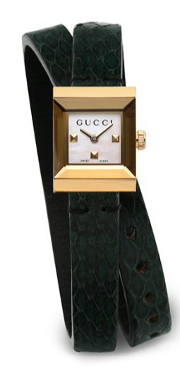 Gucci G Frame Double Mother of Pearl Dial Green Leather Strap Watch For Women - YA128525 Authentic Buy Shop Now