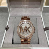 Michael Kors Lennox Three Hand Rose Gold Dial Rose Gold Steel Strap Watch For Women - MK7230 Authentic Buy Shop Now