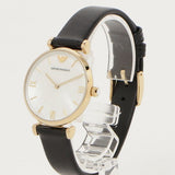 Emporio Armani Gianni T-Bar Quartz Mother of Pearl Dial Black Leather Strap Watch For Women - AR1910 Authentic Buy Shop Now