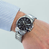 Fossil Grant Chronograph Black Dial Silver Steel Strap Watch for Men - FS4736 Authentic Buy Shop Now