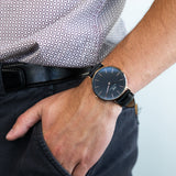 Daniel Wellington Classic Sheffield Black Dial Black Leather Strap Watch For Men - DW00100127