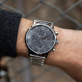 Tommy Hilfiger Kane Chronograph Grey Dial Silver Steel Strap Watch for Men - 1791397 Authentic Buy Shop Now