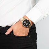 Tommy Hilfiger West Chronograph Quartz Black Dial Gold Steel Strap Watch For Men - 1791708 Authentic Buy Shop Now