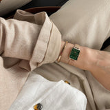 Daniel Wellington Quadro Melrose Green Dial Rose Gold Mesh Strap Watch For Women - DW00100437 Authentic Buy Shop Now