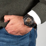 Emporio Armani Luigi Automatic Skeleton Black Dial Black Leather Strap Watch For Men - AR60012 Authentic Buy Shop Now