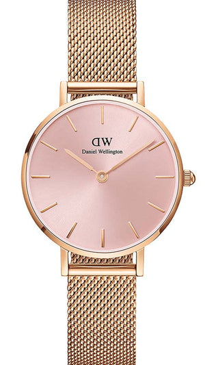 Daniel Wellington Petite Melrose Pink Dial Rose Gold Mesh Strap Watch For Women - DW00100368 Authentic Buy Shop Now