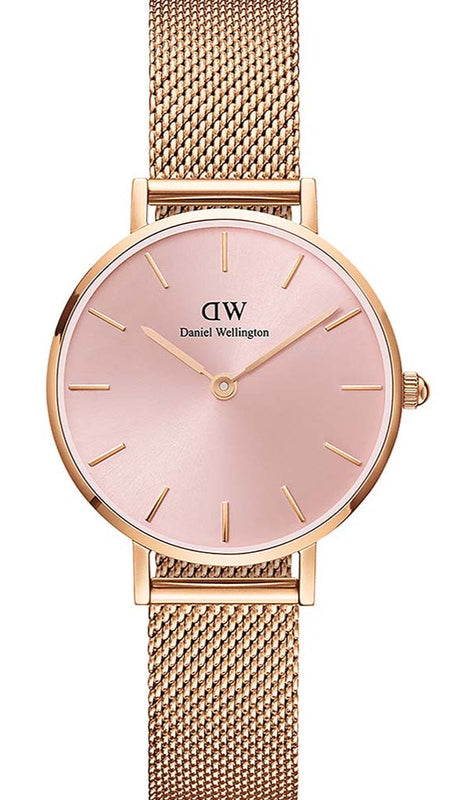 Daniel Wellington Petite Melrose Pink Dial Rose Gold Mesh Strap Watch For Women - DW00100368 Authentic Buy Shop Now