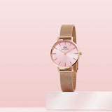 Daniel Wellington Petite Melrose Pink Dial Rose Gold Mesh Strap Watch For Women - DW00100368 Authentic Buy Shop Now