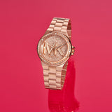 Michael Kors Lennox Three Hand Rose Gold Dial Rose Gold Steel Strap Watch For Women - MK7230 Authentic Buy Shop Now