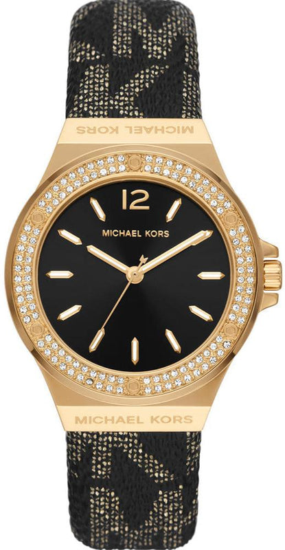 Michael Kors Lennox Three Hand Black Dial Black Leather Strap Watch For Women - MK7307 Authentic Buy Shop Now
