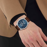 Hugo Boss Skymaster Blue Dial Brown Leather Strap Watch for Men - 1513940 Authentic Buy Shop Now