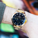 Tommy Hilfiger Luca Chronograph Black Dial Gold Steel Strap Watch For Men - 1710511 Authentic Buy Shop Now