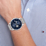 Tommy Hilfiger Weston Chronograph Blue Dial Silver Mesh Bracelet Watch For Men - 1710504 Authentic Buy Shop Now