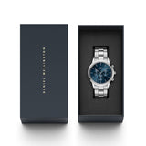 Daniel Wellington Iconic Chronograph Link Blue Dial Silver Steel Strap Watch For Men - DW00100644 Authentic Buy Shop Now