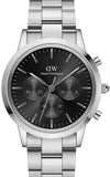 Daniel Wellington Iconic Chronograph Link Black Dial Silver Steel Strap Watch For Men - DW00100645 Authentic Buy Shop Now