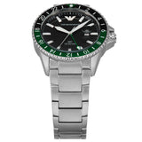 Emporio Armani Sea Explorer GMT Quartz Black Dial Silver Steel Strap Watch For Men - AR11589 Authentic Buy Shop Now