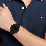 Tommy Hilfiger Troy Chronograph Black Dial Black Leather Strap Watch For Men - 1792110 Authentic Buy Shop Now