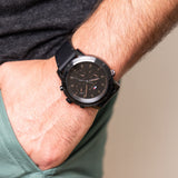 Tommy Hilfiger Troy Chronograph Black Dial Black Leather Strap Watch For Men - 1792110 Authentic Buy Shop Now
