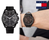 Tommy Hilfiger Baker Chronograph Black Dial Black Leather Strap Watch For Men - 1710452 Authentic Buy Shop Now
