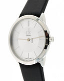 Calvin Klein Minimal Silver Dial Black Leather Strap Watch for Women - K3M221C6 Authentic Buy Shop Now