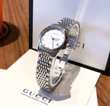 Gucci G Timeless Diamonds Mother of Pearl Dial Silver Steel Strap Watch For Women - YA126510 Authentic Buy Shop Now