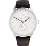 Tommy Hilfiger Brad Chronograph White Dial Brown Leather Strap Watch For Men - 1710389 Authentic Buy Shop Now