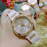 Guess Frontier Diamonds Rose Gold Dial Pink Rubber Strap Watch For Women - W1160L5 Authentic Buy Shop Now
