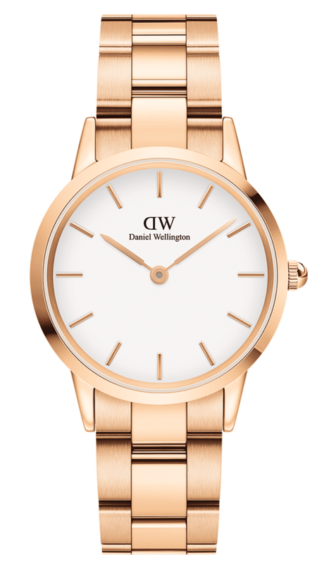 Daniel Wellington Iconic Link White Dial Rose Gold Steel Strap Watch For Women - DW00100209 Authentic Buy Shop Now
