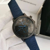 Emporio Armani Luigi Chronograph Black Dial Blue Rubber Strap Watch For Men - AR11023 Authentic Buy Shop Now