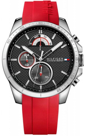 Tommy Hilfiger Decker Quartz Black Dial Red Rubber Strap Watch for Men - 1791351 Authentic Buy Shop Now