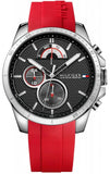 Tommy Hilfiger Decker Quartz Black Dial Red Rubber Strap Watch for Men - 1791351 Authentic Buy Shop Now