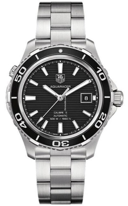 Tag Heuer Aquaracer Caliber 5 Automatic Black Dial Silver Steel Strap Watch for Men - WAK2110.BA0830 Authentic Buy Shop Now