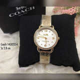 Coach Delancey Diamonds Silver Dial Gold Steel Strap Watch for Women - 14502354 Authentic Buy Shop Now