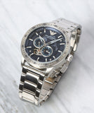 Emporio Armani Mario Chronograph Automatic Blue Dial Silver Steel Strap Watch For Men - AR60052 Authentic Buy Shop Now